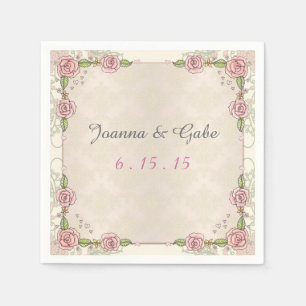 Serviette En Papier Serviettes de mariage aux roses roses illustrées à
