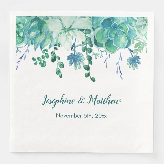 Serviette En Papier Serviettes de mariage aux succulentes aquarelles v (Devant)