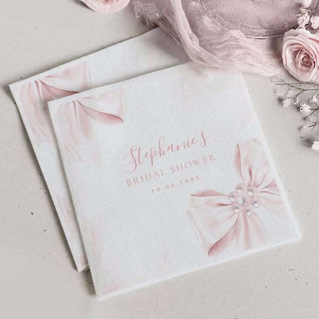 Serviette En Papier Serviettes de mariage avec ruban rose et perles (Créateur téléchargé)