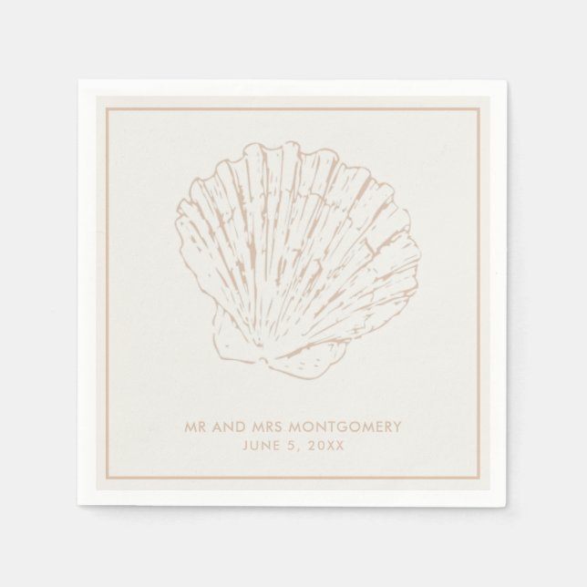 Serviette En Papier Serviettes de mariage Beige Seashell Beach (Devant)