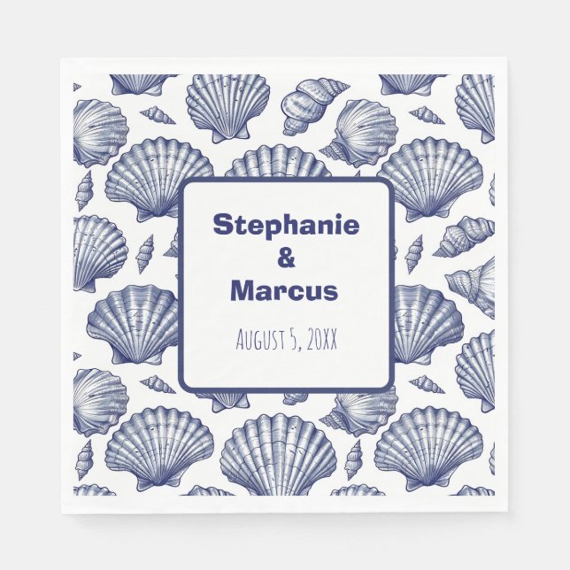 Serviette En Papier Serviettes de mariage bleu et blanc Seashell Beach (Devant)