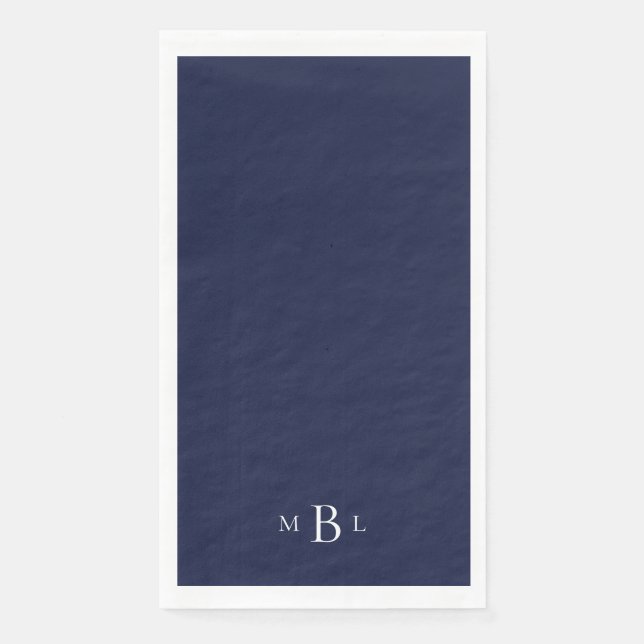 Serviette En Papier Serviettes de mariage bleu marine monogramme blanc (Devant)