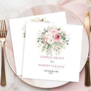 Serviette En Papier Serviettes de mariage bohèmes dorées à fleurs rose