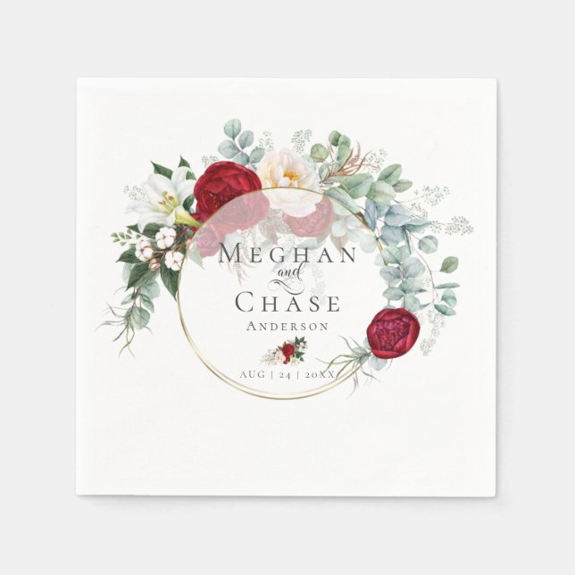 Serviette En Papier Serviettes de mariage | Bouquet de pivoine rouge v (Devant)