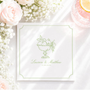 Serviette En Papier Serviettes de mariage cadre de bol de fruits verts