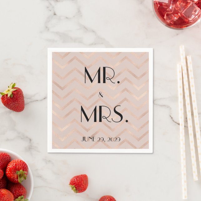 Serviette En Papier Serviettes de mariage Chevron Rose Gold (En situation)