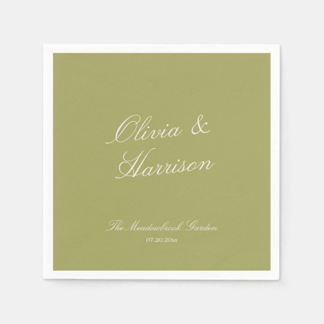 Serviette En Papier Serviettes de mariage classiques vert olive (Devant)