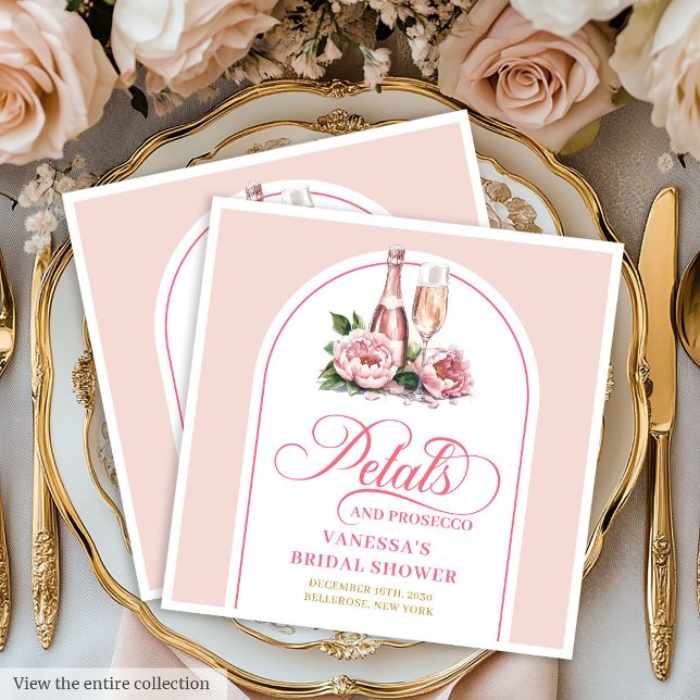 Serviette En Papier Serviettes de mariage Classy Blush Pétales et Pros (Classy Blush Petals and Prosecco Bridal Napkins)