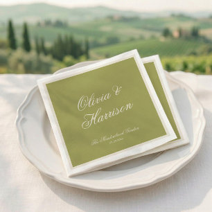 Serviette En Papier Serviettes de mariage de jardin vert olive calligr