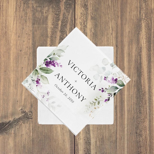 Serviette En Papier Serviettes de Mariage de lavande vert pourpre (Créateur téléchargé)