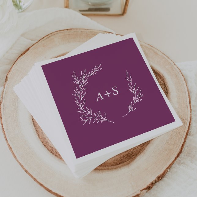 Serviette En Papier Serviettes de Mariage de monogramme pourpre à feui (Créateur téléchargé)