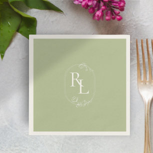 Serviette En Papier Serviettes de Mariage de monogramme vert et blanc