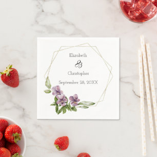Serviette En Papier Serviettes de mariage élégantes à fleurs violettes