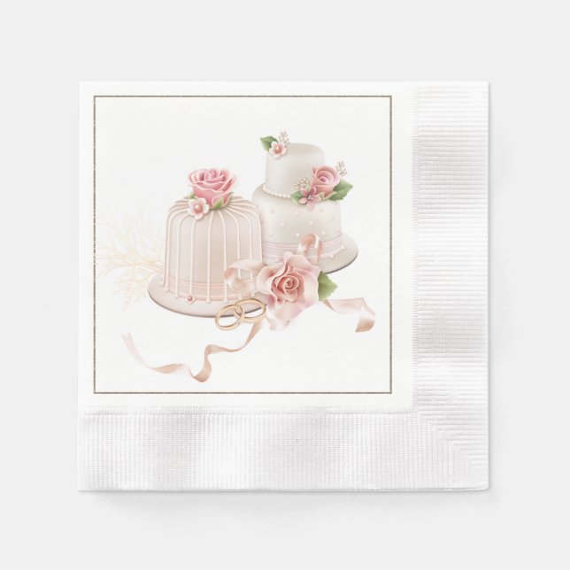 Serviette En Papier Serviettes de mariage élégantes avec gâteau Mariag (Devant)