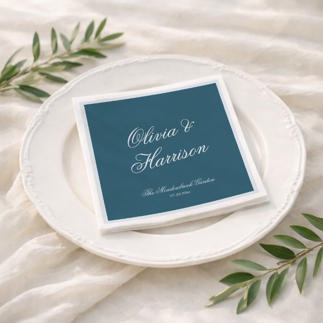Serviette En Papier Serviettes de mariage élégantes bleu marine (Créateur téléchargé)