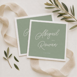 Serviette En Papier Serviettes de mariage élégantes minimalistes vert