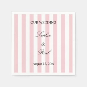 Serviette En Papier Serviettes de mariage élégantes rayées rose pastel