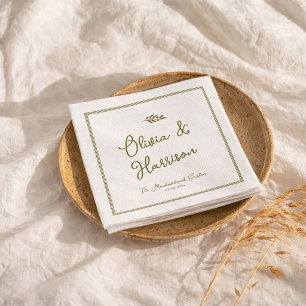 Serviette En Papier Serviettes de mariage élégantes vert olive