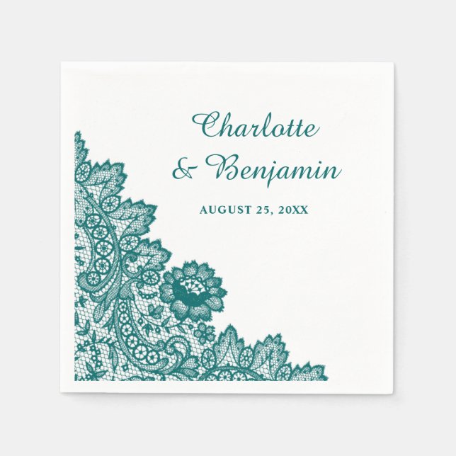 Serviette En Papier Serviettes de Mariage en dentelle Turquoise rustiq (Devant)
