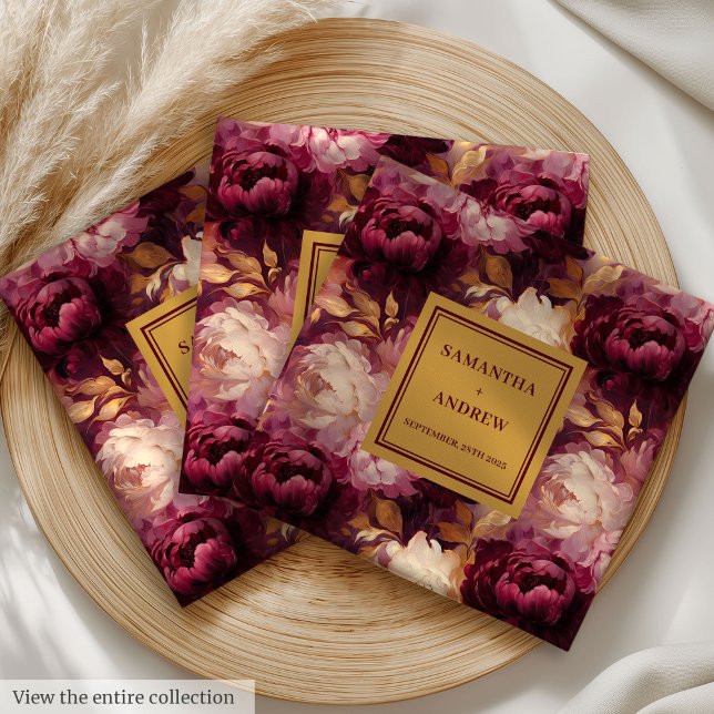 Serviette En Papier Serviettes de Mariage en or Burgundy Moderne (Modern Burgundy Blush Gold Wedding Cloth Napkins)