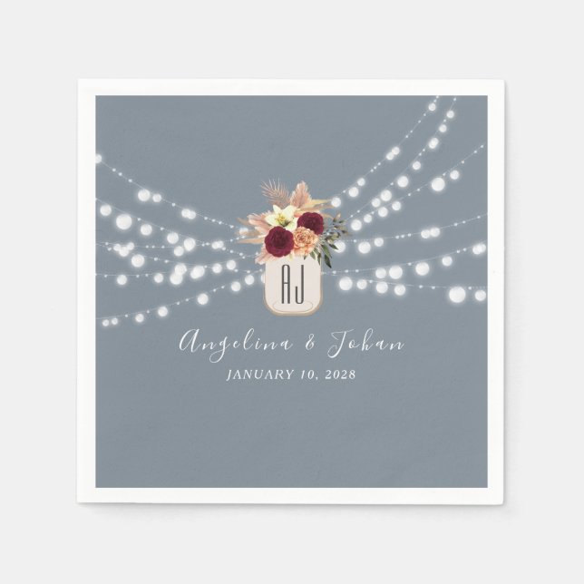Serviette En Papier Serviettes de mariage en pot Mason Bleu Poussiéreu (Devant)