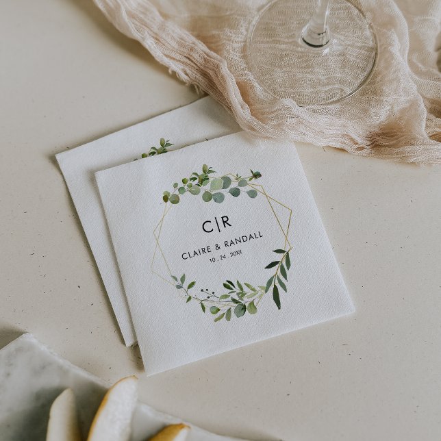 Serviette En Papier Serviettes de Mariage Eucalyptus Vert Géométrique  (Créateur téléchargé)