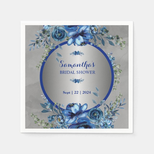 Serviette En Papier Serviettes de mariage Fleurs d'argent élégantes (Devant)