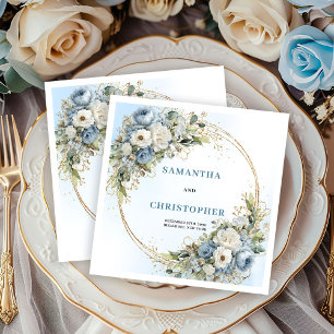 Serviette En Papier Serviettes de mariage florales bleu poussiéreux mo