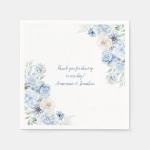 Serviette En Papier Serviettes de mariage florales bleues et blanches