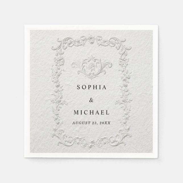 Serviette En Papier Serviettes de mariage florales embossées faux (Devant)