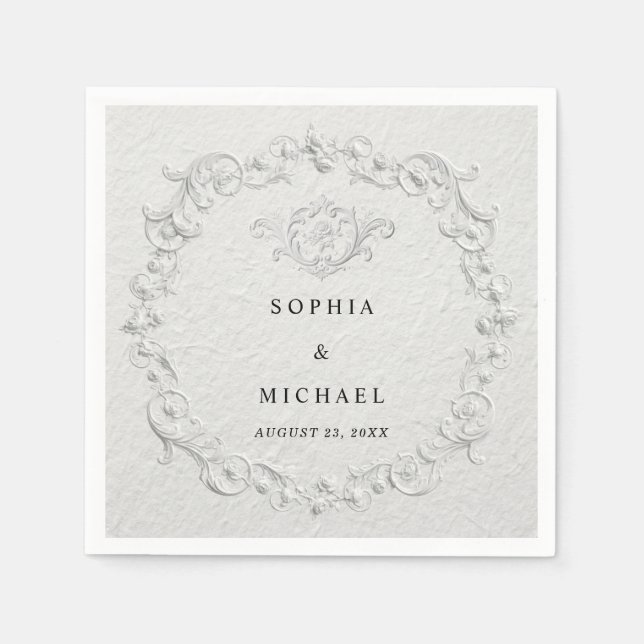 Serviette En Papier Serviettes de mariage florales en relief faux (Devant)