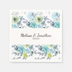 Serviette En Papier Serviettes de mariage florales jaune bleu clair ve