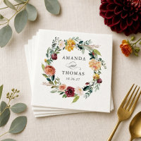 Serviettes de mariage florales orange Bourgogne po