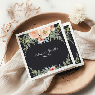Serviette En Papier Serviettes de mariage florales pastel vert pêche e