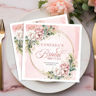 Serviette En Papier Serviettes de mariage florales rose doré de luxe
