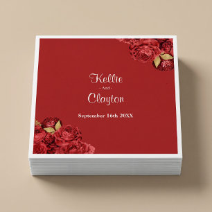 Serviette En Papier Serviettes de mariage florales rouges et or