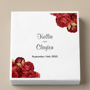 Serviette En Papier Serviettes de mariage florales rouges et or
