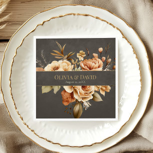 Serviette En Papier Serviettes de mariage florales Taupe élégantes