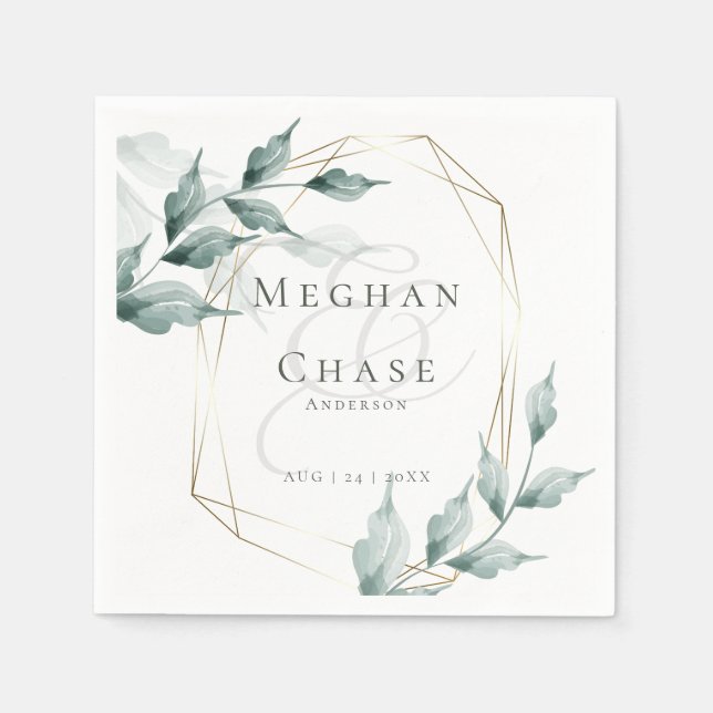 Serviette En Papier Serviettes de mariage |Grayed Jade Green Botanique (Devant)