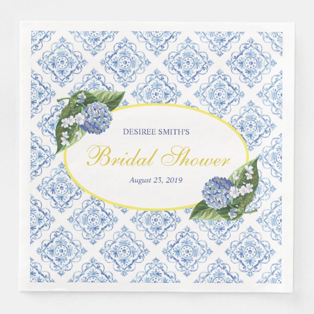 Serviette En Papier Serviettes de mariage Hydrangeas Carreau Bleu (Devant)