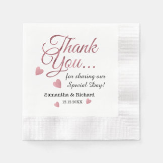 Serviette En Papier Serviettes de mariage Merci en or rose élégant