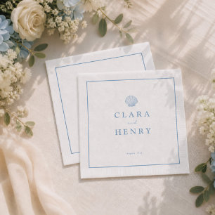 Serviette En Papier Serviettes de mariage minimalistes coquillages côt