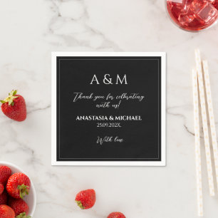 Serviette En Papier Serviettes de mariage minimalistes noires et blanc