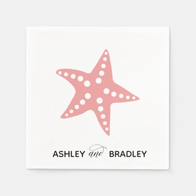 Serviette En Papier Serviettes de mariage moderne Starfish Beach, rose (Devant)
