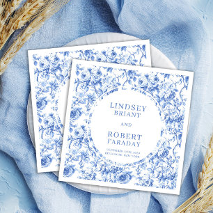 Serviette En Papier Serviettes de mariage modernes toile de Jouy roses