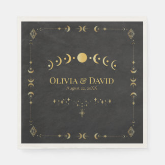 Serviette En Papier Serviettes de mariage noir et or Celestial Gothic