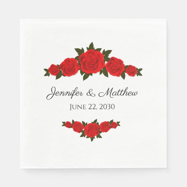 Serviette En Papier Serviettes de mariage personnalisées avec Roses ro (Devant)
