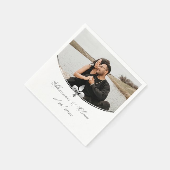 Serviette En Papier Serviettes de mariage photo Fleur de Lis argentée (Coin)