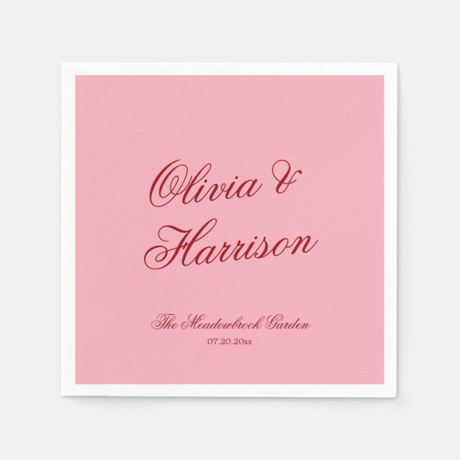 Serviette En Papier Serviettes de mariage romantiques minimales rose r (Devant)