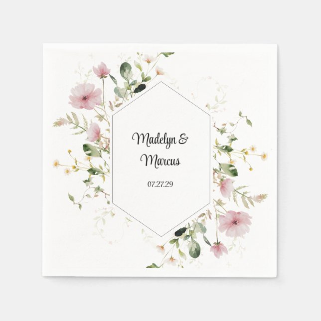 Serviette En Papier Serviettes de Mariage rose pastel (Devant)